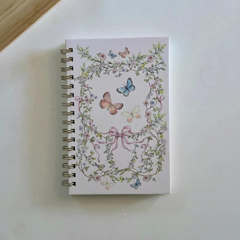 OCS Design Vintage Inspo Floral Butterfly Hardcover Medium Spiral Ruled Notebook